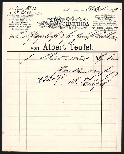 Rechnung Horb a. N. 1895, Firma Albert Teufel, Krämerladen