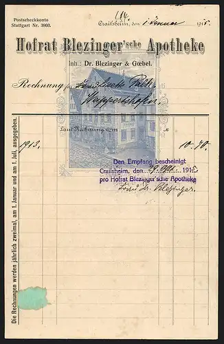 Rechnung Crailsheim 1915, Hofrat Blezinger`sche Apotheke, Partie am Geschäft