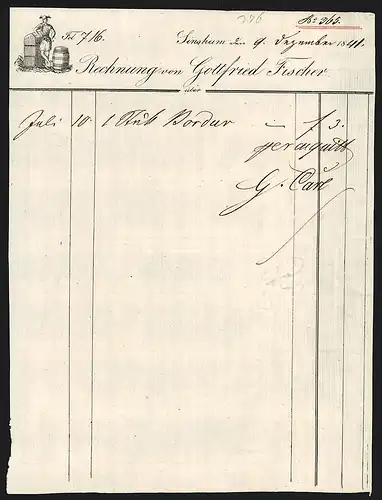 Rechnung Sinsheim 1841, Firma Gottfried Fischer, Hermesdarstellung