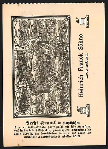 Rechnung Oberrot 1907, Aechter Franck, Heinrich Franck Söhne, Fabrik für Caffe-Zusätze, 15 Fabrikansichten, 45 Medaillen