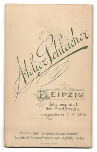 Fotografie E. Schleicher, Leipzig, Johannisplatz 1, Eleganter Herr mit Schnauzbart