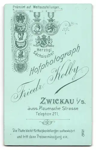 Fotografie Friedr. Kolby, Zwickau i. S., Äuss. Plauensche Strasse, Junge Dame mit zurückgebundenem Haar