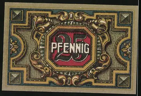 Notgeld Trostberg 1920, 25 Pfennig, Strassenpartie mit pompösen Gebäude