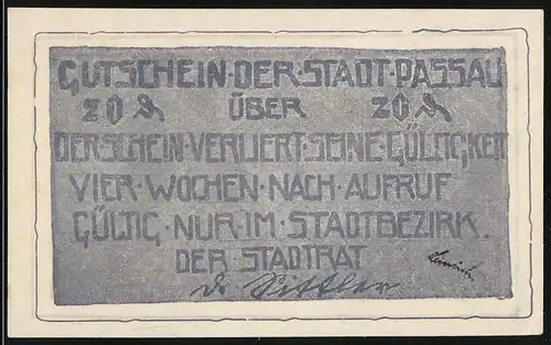 Notgeld Passau, 20 Pfennig, Paar am Wasser