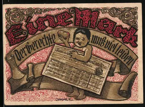 Notgeld Tonndorf-Lohe 1921, 1 Mark, Nacktes Kind mit Brot und grossem Schein