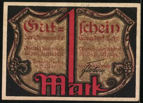 Notgeld Tonndorf-Lohe 1921, 1 Mark, Nacktes Kind mit Brot und grossem Schein