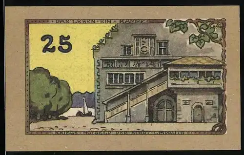 Notgeld Lindau i. B. 1919, 25 Pfennig, Eingang zum Wohnhaus, Schiff auf dem Meer