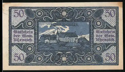 Notgeld Utzenaich 1920, 50 Heller, Ansicht vom Schloss