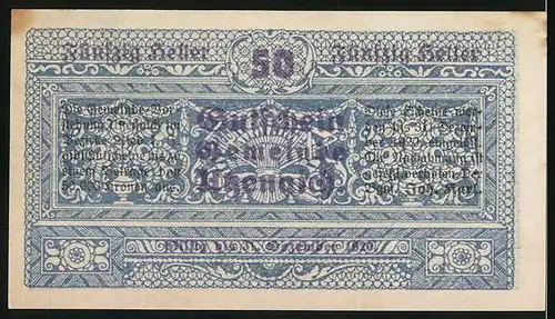 Notgeld Utzenaich 1920, 50 Heller, Ansicht vom Schloss