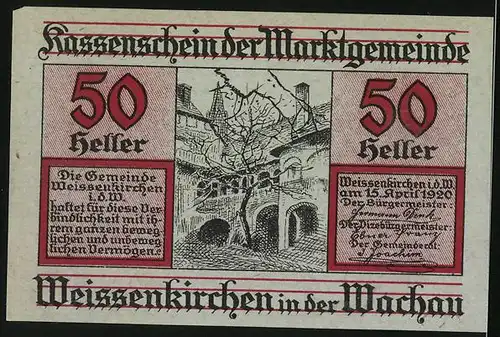 Notgeld Weissenkirchen in der Wachau 1920, 50 Heller, Hof mit Torbögen