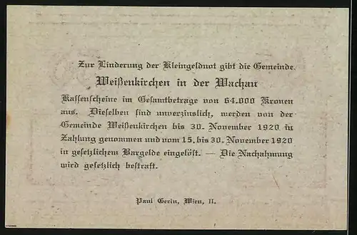 Notgeld Weissenkirchen in deer Wachau 1920, 50 Heller, Hofpartie mit Baum