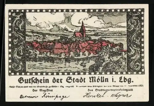 Notgeld Mölln i. Lbg. 1921, 50 Pfennig, Ortsansicht, Till Eulenspiegel