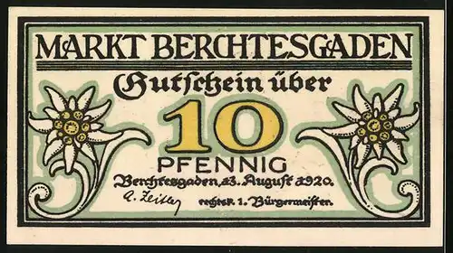 Notgeld Berchtesgaden 1920, 10 Pfennig, Bergarbeiter des Salzbergs im Erz