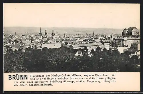 AK Brünn, Panorama mit Kirche