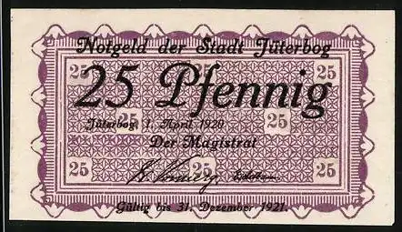 Notgeld Jüterbog 1920, 25 Pfennig, Wappen mit Ziegenbock