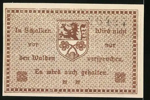 Notgeld Schalkau i. Thür. 1918, 10 Pfennig, An der Ruine Schaumburg, Wappen