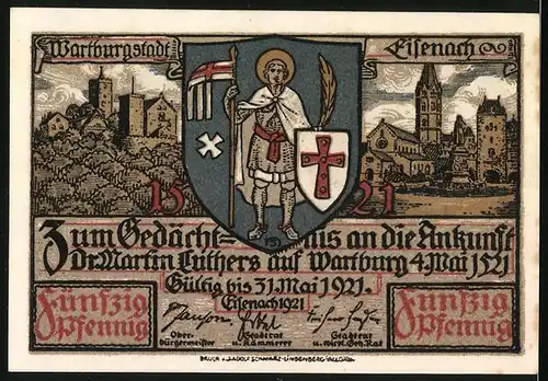 Notgeld Eisenach 1921, 50 Pfennig, Luthers Gefangennahme, Kreuzritter