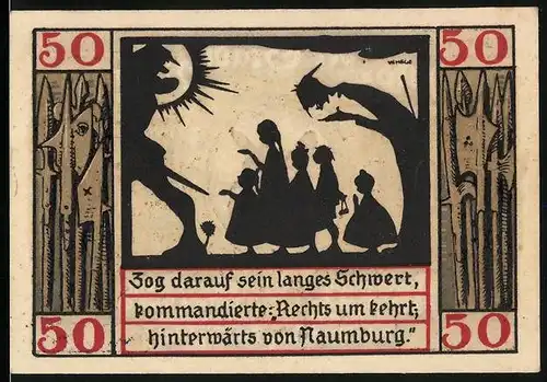 Notgeld Naumburg 1920, 50 Pfennig, Kinder folgen Riesen, Wappen mit Schlüssel und Schwert