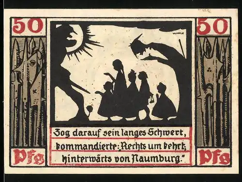 Notgeld Naumburg 1920, 50 Pfennig, Kinderschar folgt Riesen, Schlüssel und Schwert