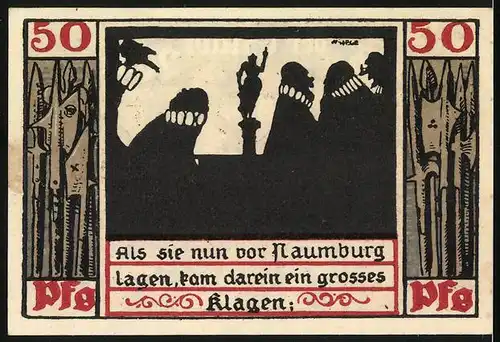 Notgeld Naumburg 1920, 50 Pfennig, Schlüssel überkreuzt mit Schwert, Ritter liegen vor Hamburg