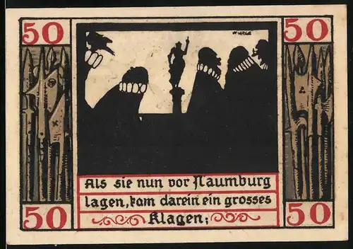 Notgeld Naumburg 1920, 50 Pfennig, Grosses Klagen der Ritter, Wappen