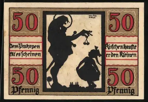 Notgeld Naumburg 1920, 50 Pfennig, Kleines Mädchen erhält Kirche, Schlüssel mit Schwert