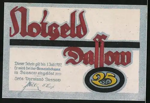 Notgeld Dassow i. M. 1922, 25 Pfennig, Alter Fischer mit Netz