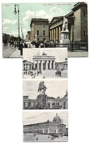 Leporello-AK Berlin, Neue Wache Unter den Linden, Brandenburger Tor, Pariser Platz, Königliches Schloss