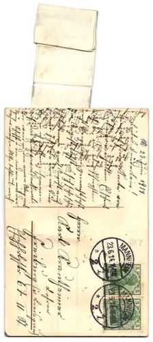 Leporello-AK Mannheim, Ansichten hinterm Gewand, Wasserturm, Friedrichsplatz, Parade-Platz