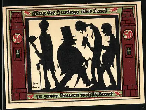 Notgeld Glauchau 1921, 50 Pfennig, Bürgermeister trifft zwei Bauern