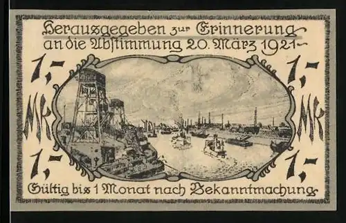 Notgeld Gosel 1921, 1 Mark, Wappen und Industriehafen