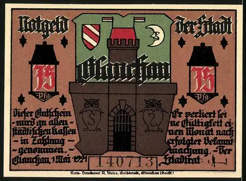 Notgeld Glauchau 1921, 75 Pfennig, Die Trinker werden gelobt