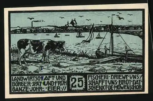 Notgeld Heiligenhafen 1923, 25 Pfennig, Wappen, Kuh am Wasser