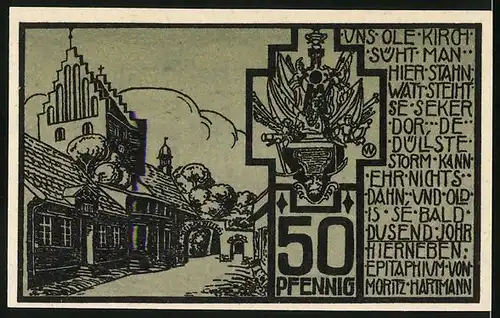 Notgeld Heiligenhafen 1923, 50 Pfennig, Wappen, Strassenpartie an der Kirche