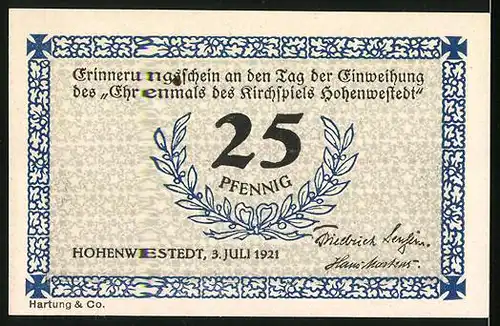 Notgeld Hohenwestedt 1921, 25 Pfennig, Eine Gruppe Arbeiter beim Hausbau