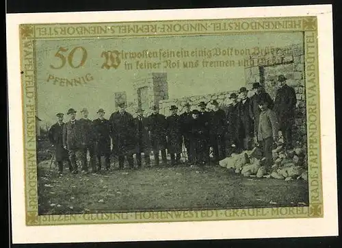Notgeld Hohenwestedt 1921, 50 Pfennig, Eine Gruppe von Männern im Anzug
