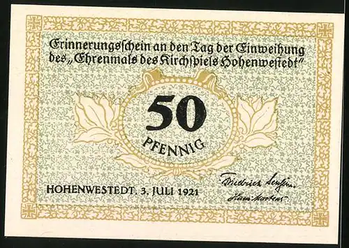 Notgeld Hohenwestedt 1921, 50 Pfennig, Eine Gruppe von Männern im Anzug