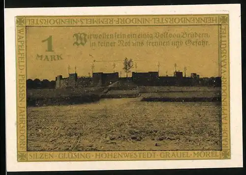 Notgeld Hohenwestedt 1921, 1 Mark, Aufgang zu einem Plateau