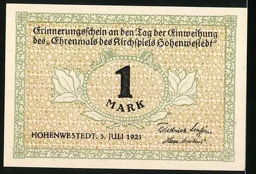 Notgeld Hohenwestedt 1921, 1 Mark, Aufgang zu einem Plateau