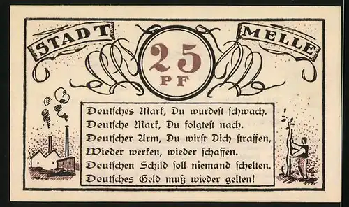 Notgeld Melle 1921, 25 Pfennig, Deutsche Münzeinheit