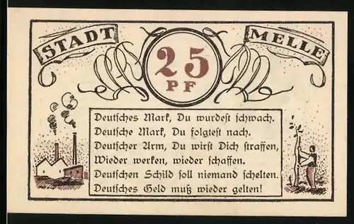 Notgeld Melle 1921, 25 Pfennig, Bürgermeister mit einer Pfeife