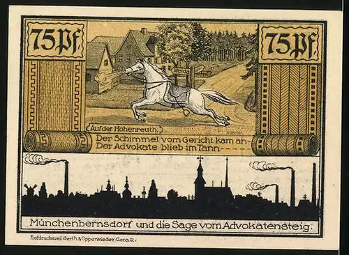 Notgeld Münchenbernsdorf 1921, 75 Pfennig, der Mönch, auf der Hohenreuth