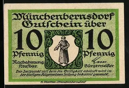 Notgeld Münchenbernsdorf, 10 Pfennig, der Mönch, Teppiche, Decken, Läufer