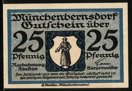 Notgeld Münchenbernsdorf, 25 Pfennig, der Mönch, Teppiche, Decken, Läufer