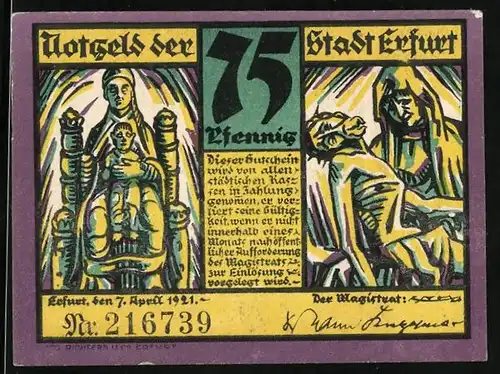 Notgeld Erfurt 1921, 75 Pfennig, Jesusdarstellung, Der Wolfram im Dom