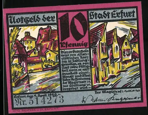 Notgeld Erfurt 1921, 10 Pfennig, Alt-Erfurt am Dämmchen
