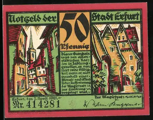 Notgeld Erfurt 1921, 50 Pfennig, Dom, Severi- und Predigerkirche