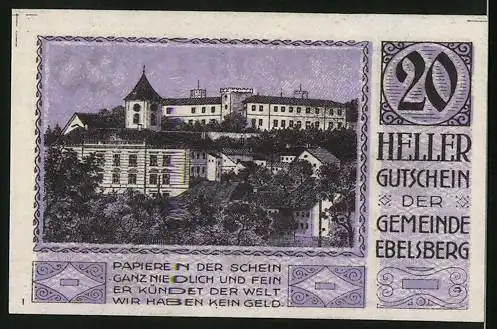 Notgeld Ebelsberg 1920, 20 Heller, Blick auf die Burg