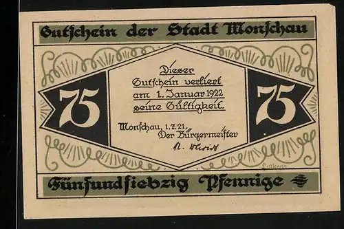 Notgeld Monschau 1921, 75 Pfennig, Ruine Haller