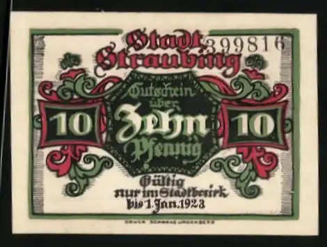 Notgeld Straubing 1918, 10 Pfennig, Wappen